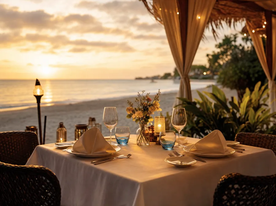 Beachfront fine-dining setting