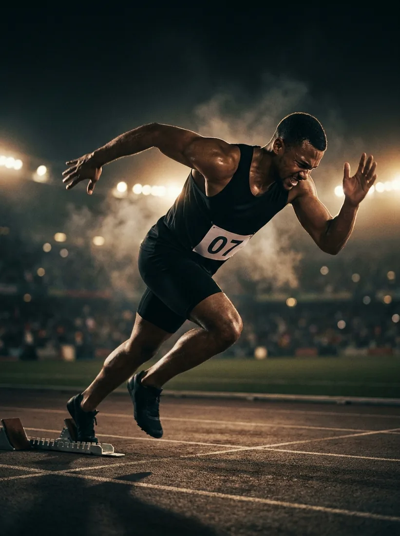 Sprinter exploding off the starting blocks