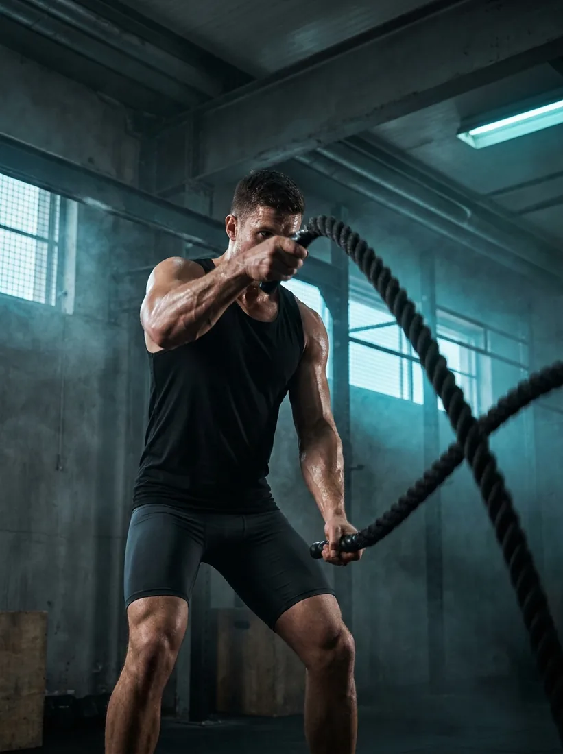 Athlete training in a moody gym