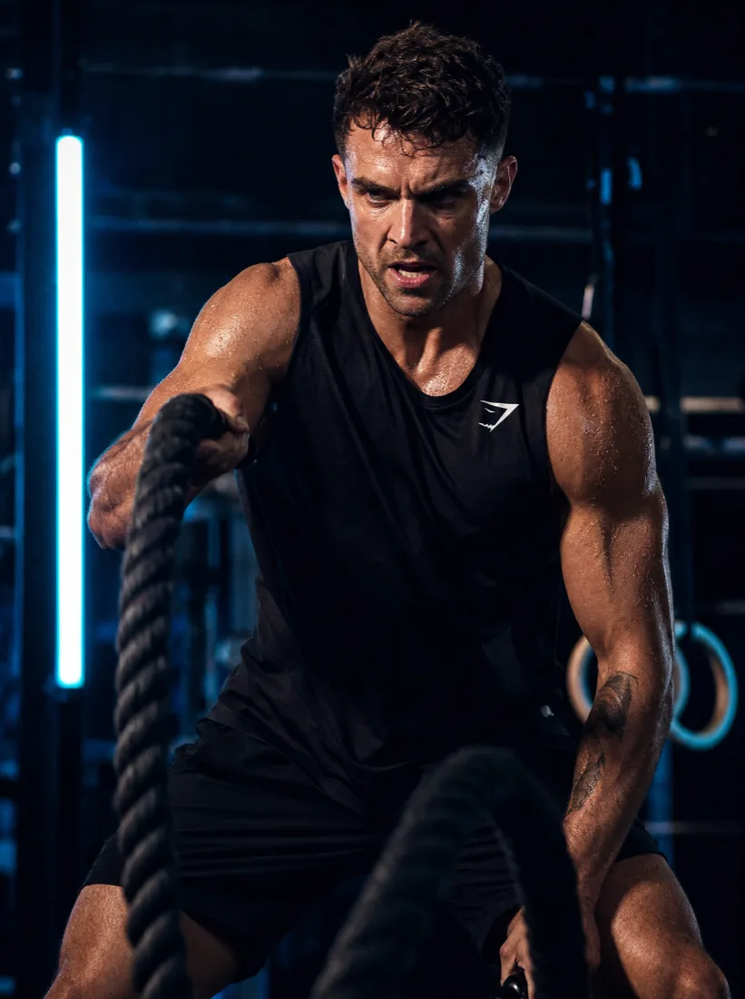 Athlete training in a moody gym