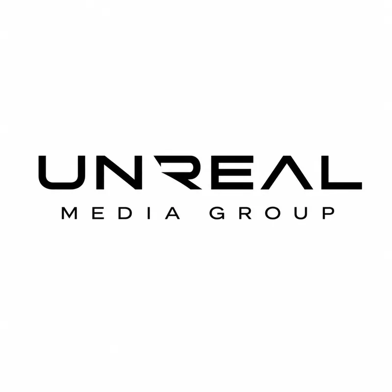 Unreal Media Group primary lockup in black for light backgrounds